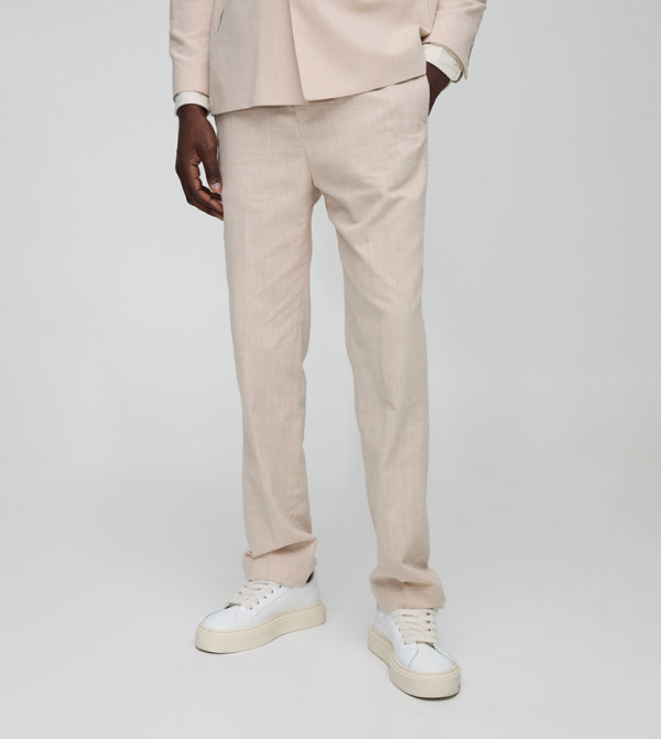 Linen Blend Straight Fit Trousers