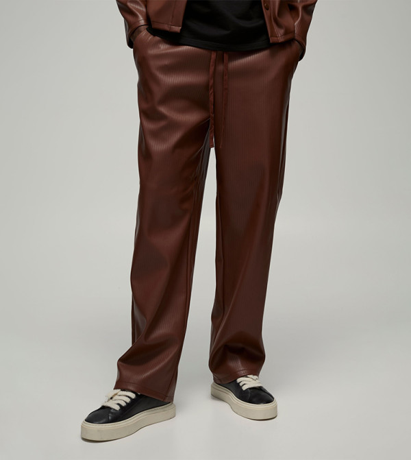 Embossed Pu Relaxed Fit Trousers