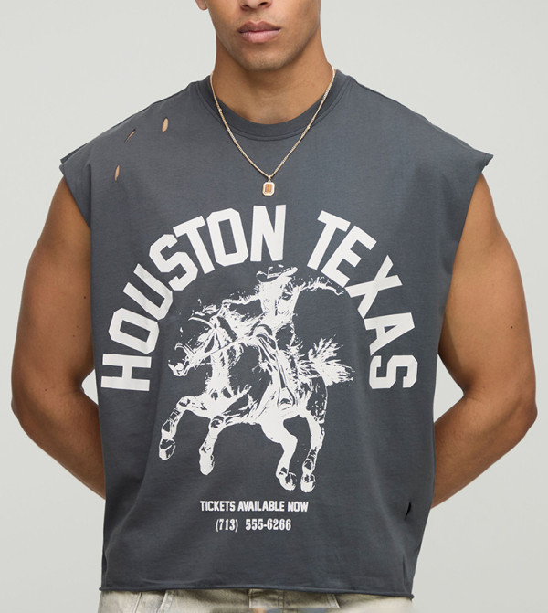 Western Print Distressed Oversized Tank Top