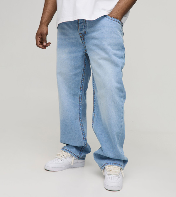 Plus & Tall Chunky Contrast Stitch Straight Fit Jeans