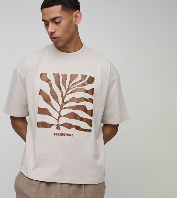 Leaf Puff Print Oversized T-Shirt