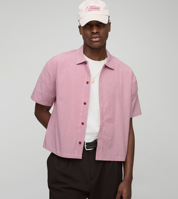 Micro Check Short Sleeves Oversized Shirt