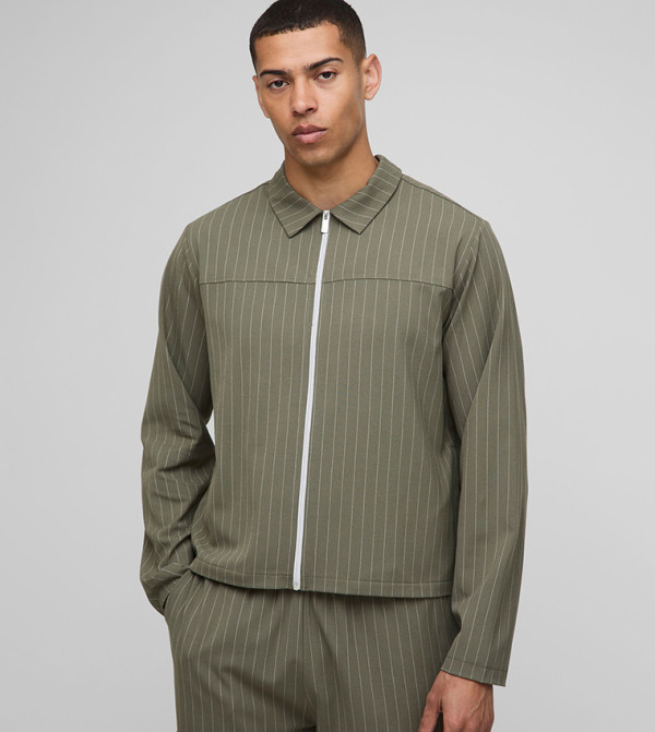 Striped Regular Fit Harrington Jacket