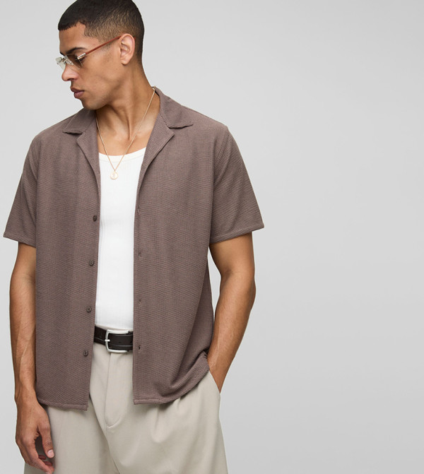 Honeycomb Waffle Regular Fit Revere Collar Shirt