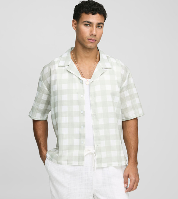Checkered Slub Revere Collar Boxy Shirt