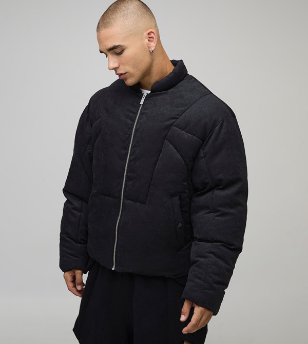 Washed Nylon Duvet Funnel Neck Puffer Jacket