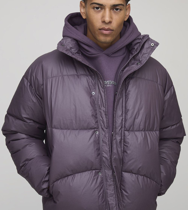 Crinkle High Shine Panelled Funnel Neck Puffer Jacket