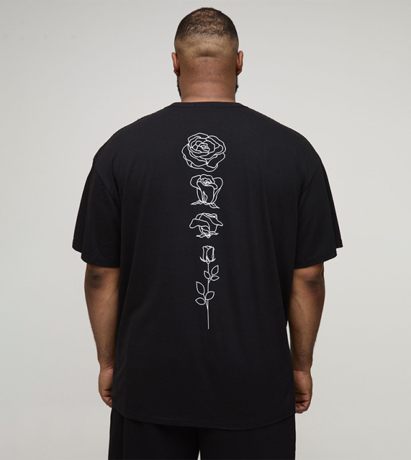 Plus & Tall Floral Line Drawing Printed Oversized T-Shirt