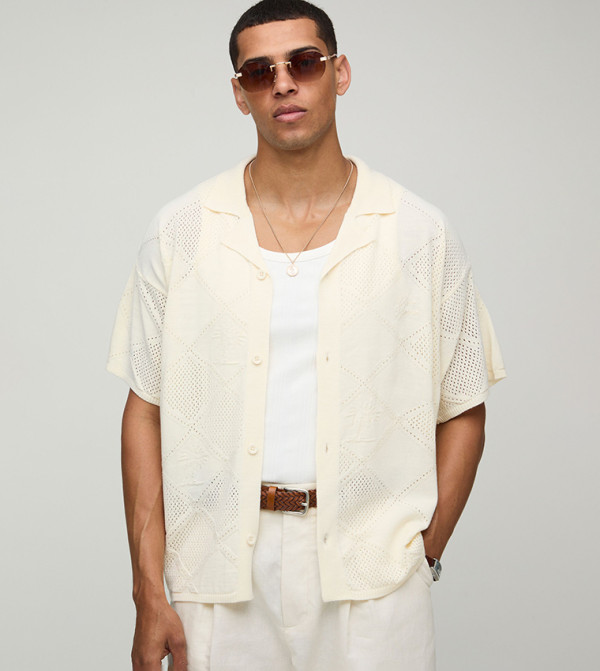 Pour Homme Patchwork Knitted Boxy Shirt