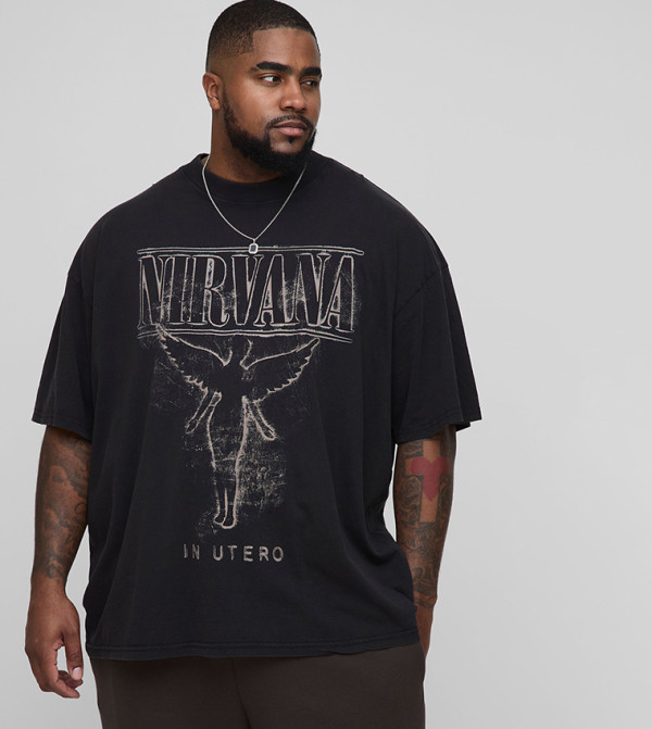 Plus & Tall Nirvana License Acid Washed Oversized T-Shirt