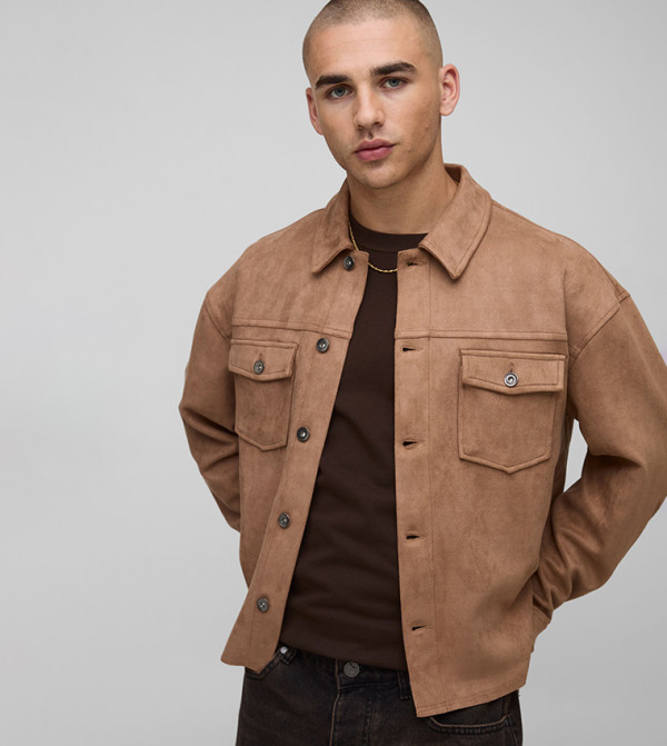 Faux Suede Oversized Overshirt