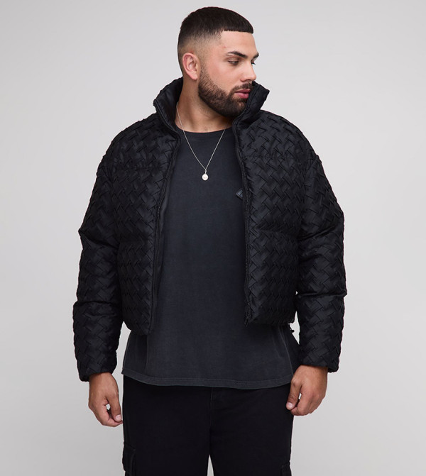 جاكيت بفر منسوج اوفرسايز بياقة عالية للمقاسات الواسعة والطويلة