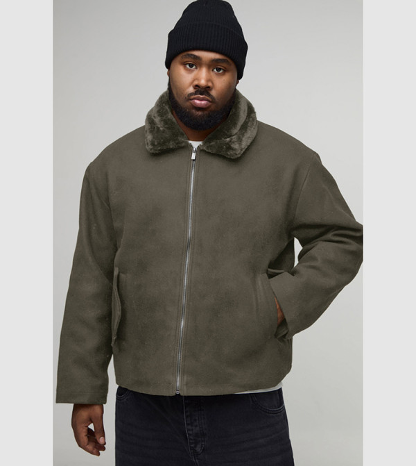 Plus & Tall Faux Fur Collar Regular Fit Bomber Jacket