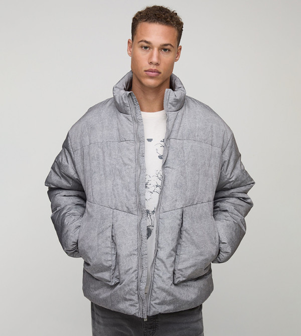 Tall Nylon Padded Funnel Neck Oversized Puffer Jacket