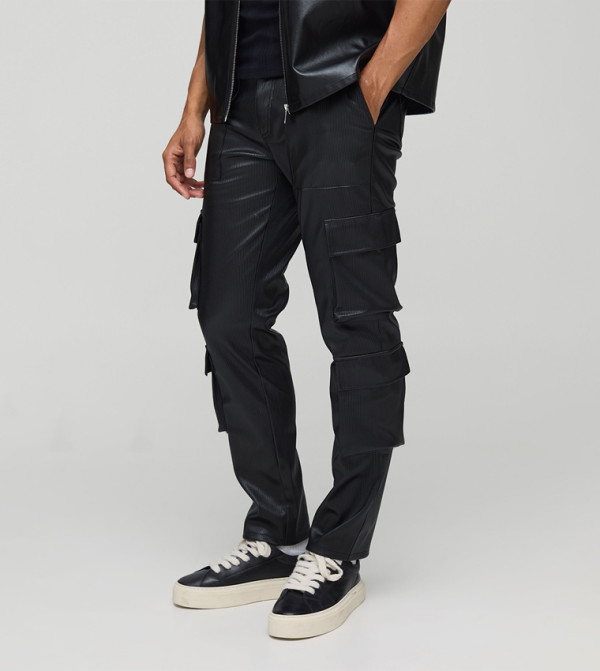 Textured Pleated PU Skinny Cargo Trouser