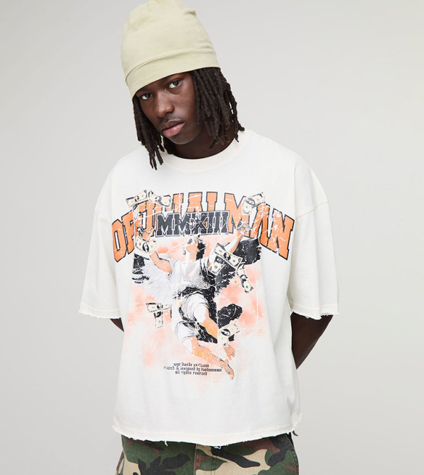 Puff Print Distressed Graphic Oversized T-Shirt