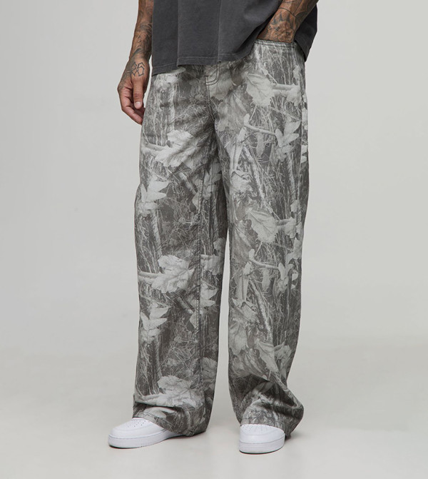 Tall Washed Camo Baggy Fit Jeans