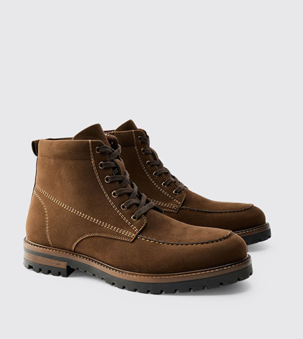 Faux Suede Contrast Stitching Lace-Up Boots