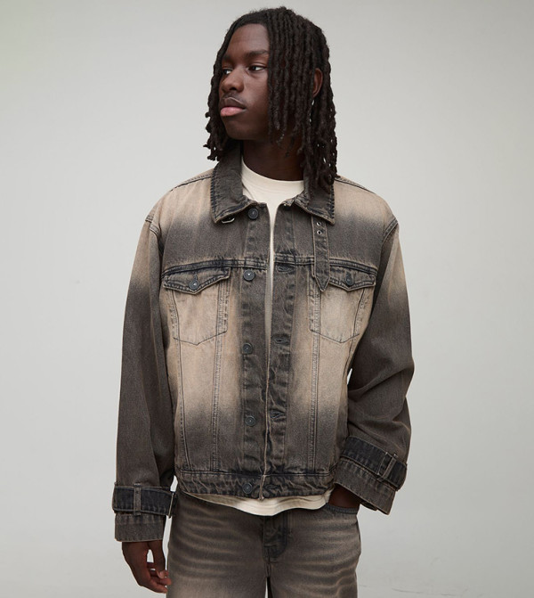 Regular Fit Washed High Neck Denim Jacket