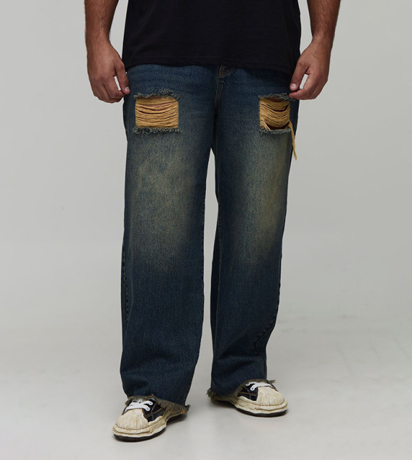 Ripped Raw Hem Relaxed Fit Jeans