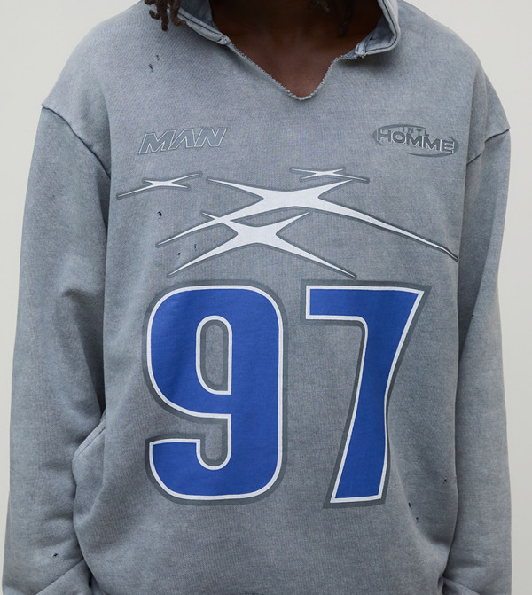 Distressed Ripped Neck Oversized Hoodie