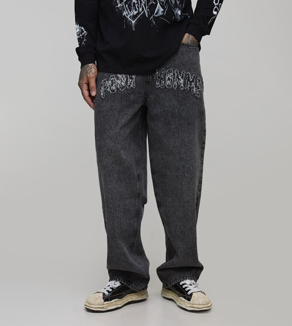 Tall Acid Wash Applique Relaxed Fit Jeans