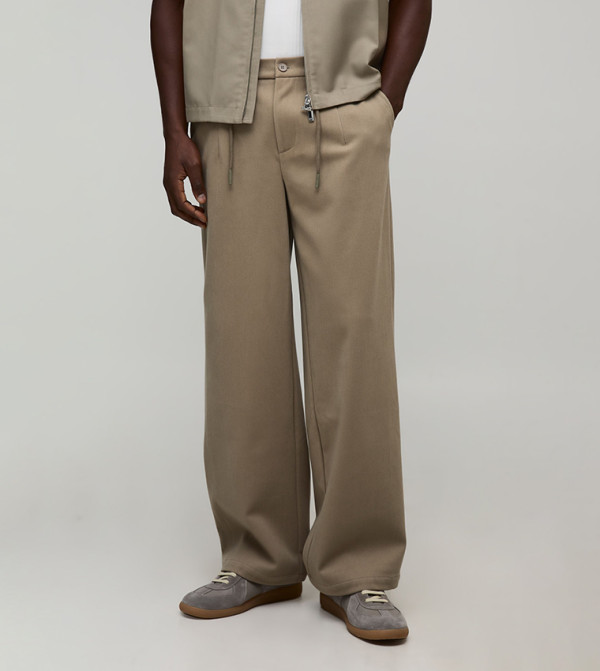 Textured Half & Half Waistband Trousers