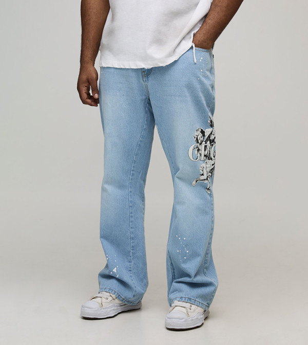 Printed Gusset Flared Jeans