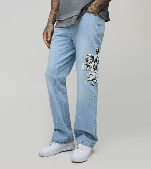 Tall Printed Gusset Flared Jeans