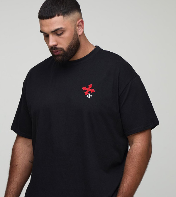 Cross Embroidered Oversized T-Shirt