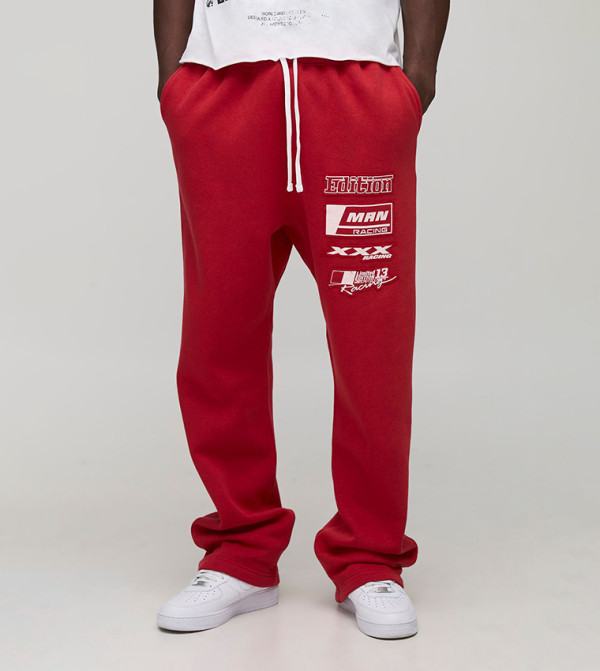 Tall Oversized Dropped Crotch Flame Applique Moto Sweatpants