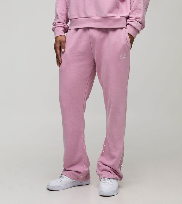 Regular Fit Man Script Rhinestone Washed Gusset Sweatpants