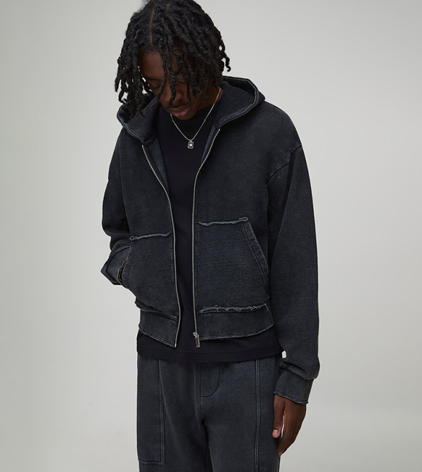 جاكيت جينز مغسول بسحاب كامل