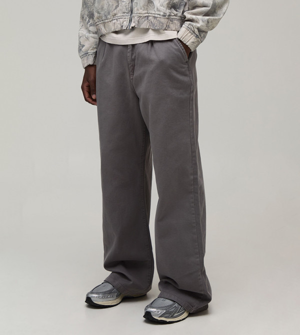 Wide Fit Half & Half Waistband Washed Twill Trousers