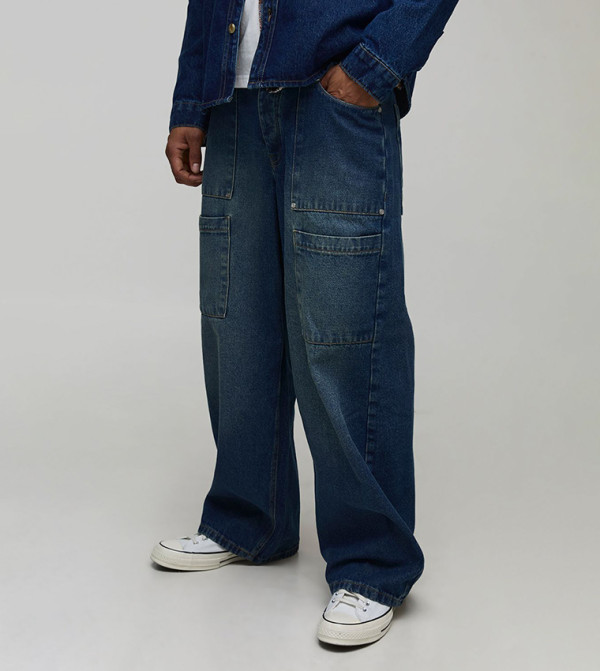 Washed Panelled Hardware Baggy Fit Jeans