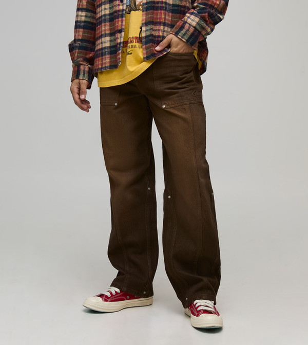 Panelled Embossed Washed Relaxed Fit Jeans