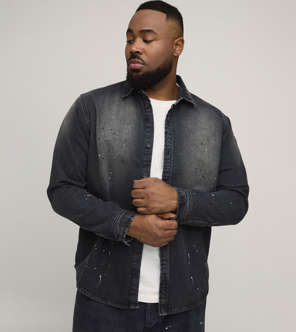 Spray Washed Paint Splatter Long Sleeves Denim Shirt