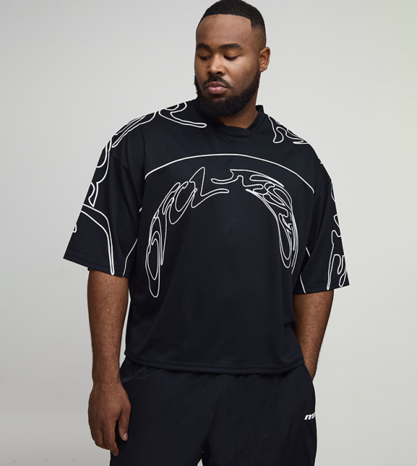 Baseball Graffiti Print V-Neck Boxy Fit T-Shirt