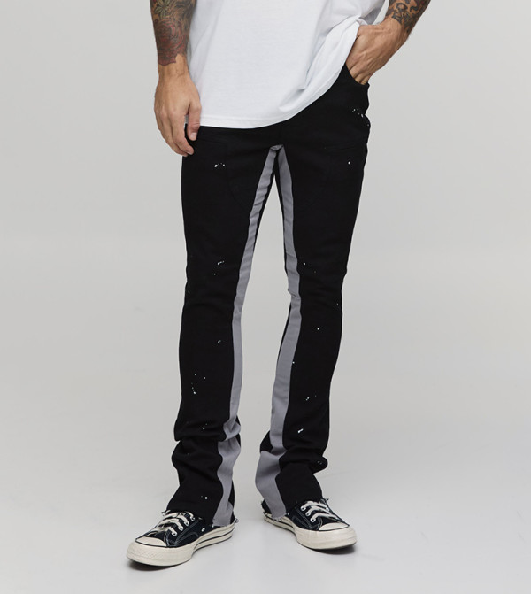 Paint Splatter Gusset Skinny Fit Flared Trousers