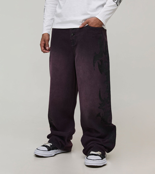 Gothic Printed Overdue Wide Leg Jeans