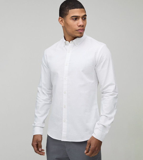 Slim Fit Button Down Collar Oxford Long Sleeves Shirt
