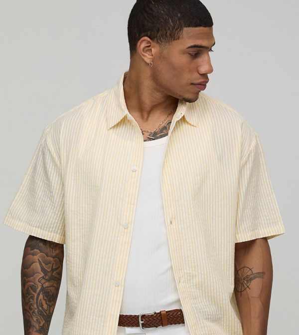 Striped Short Sleeves Oversized Shirt