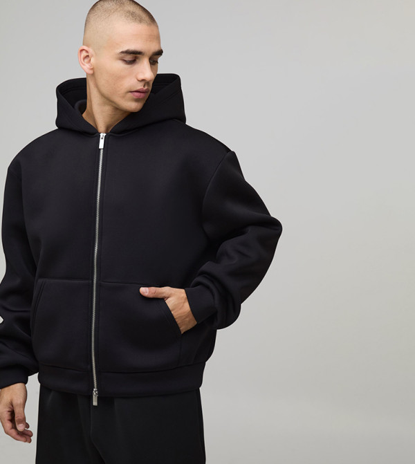 Bonded Scuba Zip-Through Oversized Hooded Jacket