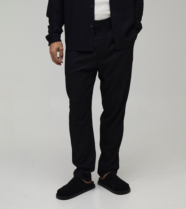 Half & Half Waist Linen Blend Slim Fit Trousers
