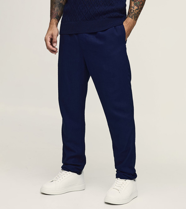 Half & Half Waist Linen Blend Slim Fit Trousers