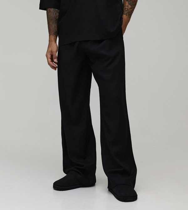 Half & Half Waist Linen Blend Wide Leg Trousers