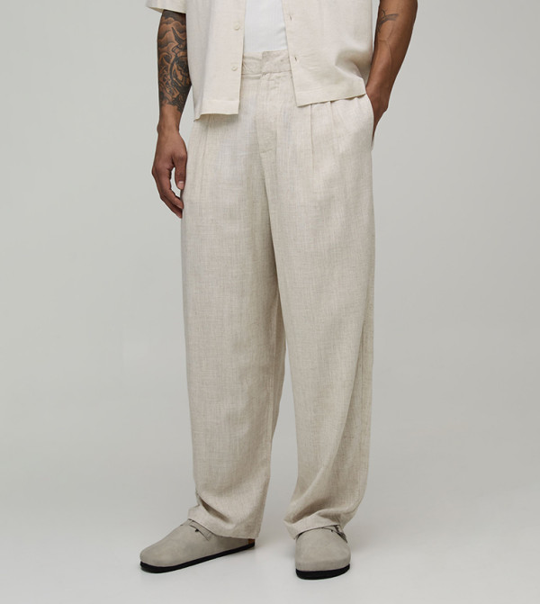 بنطلون بمزيج لينن بقصة بالون