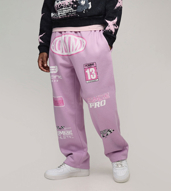 Moto Print Baggy Fit Sweatpants