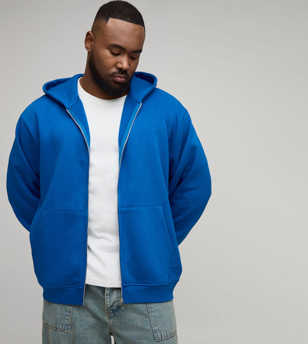 Plus & Tall Solid Oversized Zip-Through Hooded Jacket