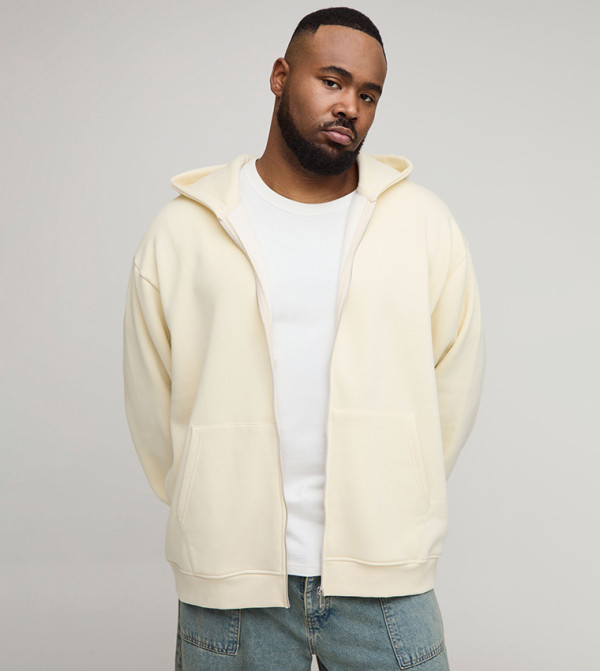 جاكيت اوفرسايز سادة بسحاب كامل وهودي للمقاسات الواسعة والطويلة 